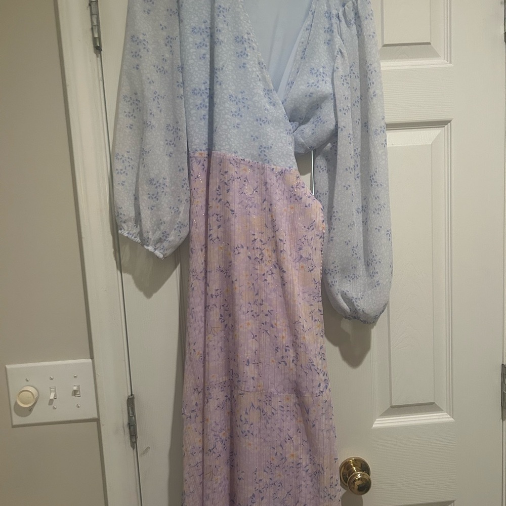 Ann Taylor Floral Wrap Dress in Blue and Purple